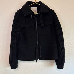 BA&SH Black Short Coat With Pockets and Sweater Sleeves Sz M
